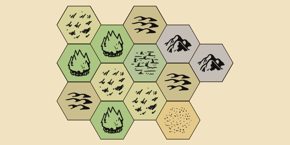 Old-School terrain with hand-drawn map symbols
