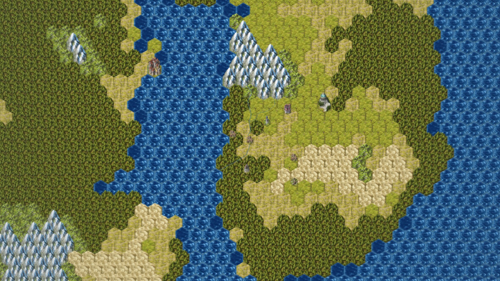 Continent layer of the sample map, with larger hexes showing broad terrain